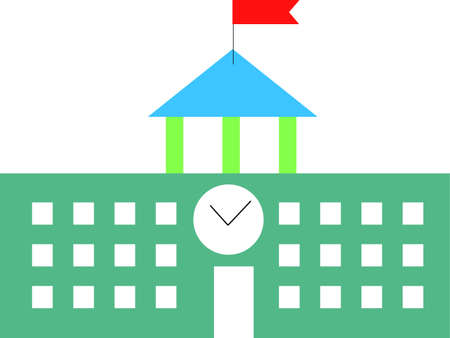 school building icon in colour isolated illustrationのイラスト素材