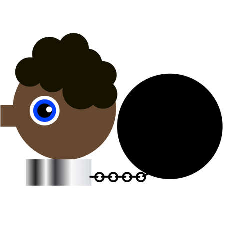 slave man face with heavy weight attached to neck on chainのイラスト素材