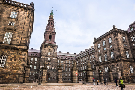 Beautiful square in european capital Copenhagen in winterの写真素材