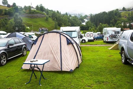 Motorhomes at campsite by the Geirangerfjord in Norway. Concept picturesの写真素材