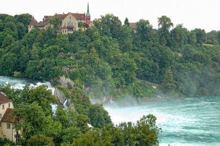 Laufe Castle above the mighty Rhine River and Waterfalls near Schaffhausen, Switzerlandのeditorial素材