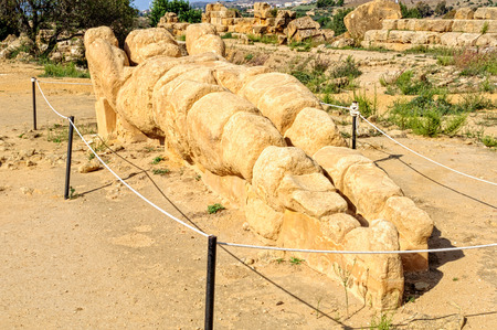 Giant Telamon, a supporting statue from the Temple of Zeus - Agrigento, Sicily, Italyのeditorial素材