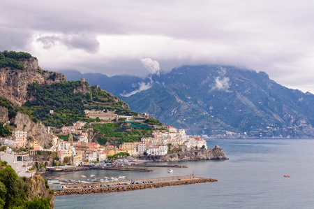 Autumn storm brings heavy dark  clouds over the Amalfi Coast - Campania, Italyの写真素材