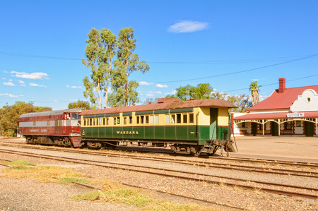 Vintage train and carriage at Quorn Railway Station, SA, Australiaのeditorial素材