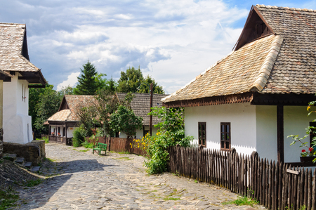 Petofi Sandor Street in Holloko, a UNESCO World Heritage village of Hungaryのeditorial素材