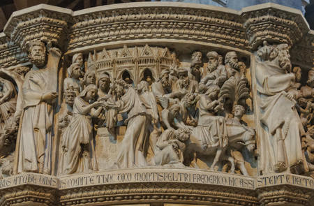 Presentation in the Temple and Flight in to Egypt by Giovanni Pisano on the pulpit of the Cathedral...