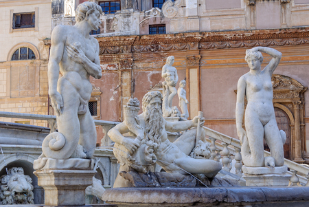 Details of the Praetorian Fountain (Fontana Pretoria) - Palermo, Sicily, Italy, 20 October 2011のeditorial素材