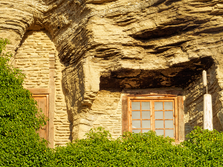 Upgraded cave dwelling with door and window - Belorado, Castile and LeÃ³n, Spainの写真素材
