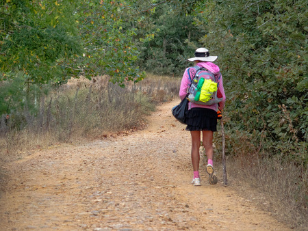 Lonely pilgrim on the Camino - San Juan de Ortega, Castile and LeÃ³n, Spain, 12 September 2014のeditorial素材