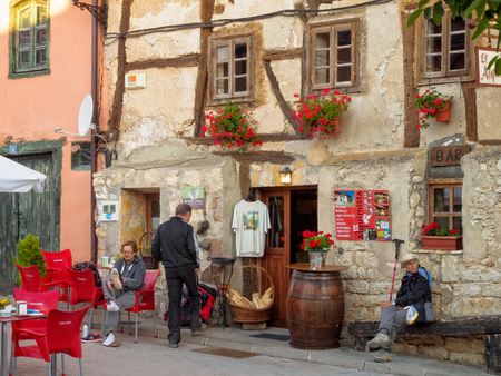 Pilgrims stop for breakfast and coffee at Cafe El Alquimista - Ages, Castile and LeÃ³n, Spain, 12 September 2014のeditorial素材