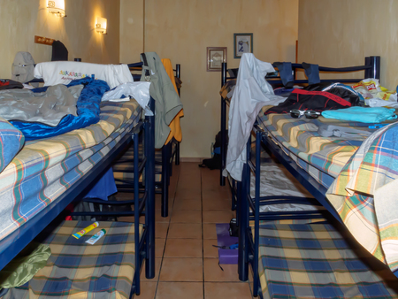 Camino dormitory room in Albergue San Saturnio -  Ventosa, La Rioja, Spain, 8 September 2014のeditorial素材