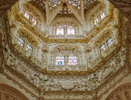 Gothic-Plateresque octagonal dome of the Cathedral of Saint Mary - Burgos, Castile and Leon, Spain, 13 September 2014のeditorial素材