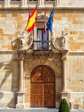 Front door of the 16th century Palace of the Guzmanes, the seat of the Provincial Government - Leon, Castile and Leon, Spainのeditorial素材