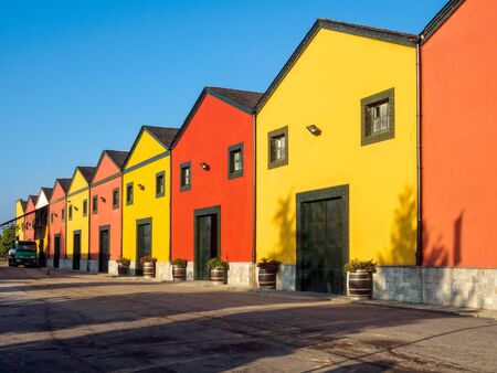 Colorful cellars (bodega) of the Vinas del Bierzo wine coop - Camponaraya, Castile and Leon, Spainのeditorial素材