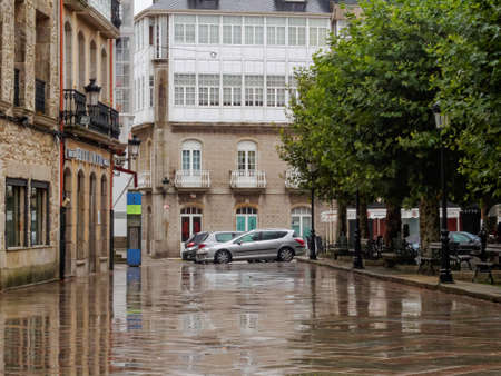 Constitution Square (Praza da Constitucion) in the rain - Cee, Galicia, Spainのeditorial素材