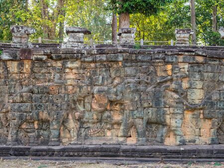 The Terrace of the Elephants is part of the walled city of Angkor Thom - Siem Reap, Cambodiaの写真素材