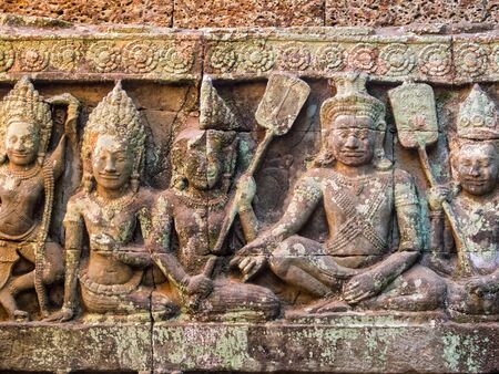 Reliefs on the Leper King Terrace at Angkor Thom - Siem Reap, Cambodiaの写真素材