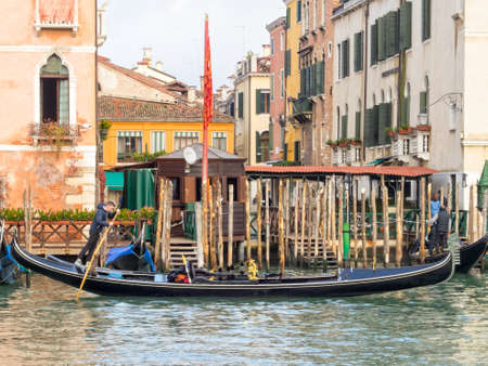 Gondola on the Grand canal passing by Campo Santa Sofia - Venice, Veneto, Italyのeditorial素材