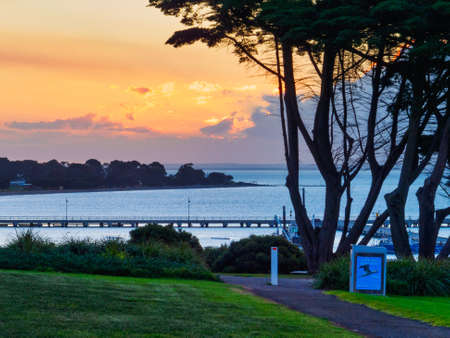 Beautiful view at twilight from The Foreshore - Portarlington, Victoria, Australiaの写真素材