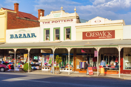 Colourful shops on Ford Street - Beechworth, Victoria, Australiaのeditorial素材