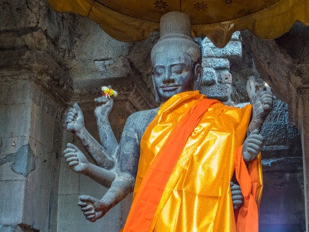 Statue of Vishnu in Angkor Wat - Siem Reap, Cambodiaの写真素材