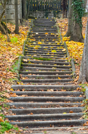 Stone steps covered by autumn leaves - Szentendre, Hungary