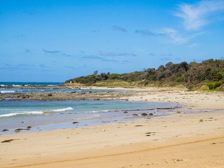 Low tide on the Blanket Bay beach on the Great Ocean Walk - Blanket Bay, Victoria, Australia