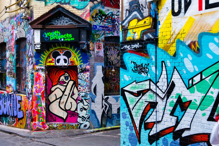 Colourful street art on Hosier Lane - Melbourne, Victoria, Australia