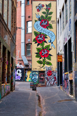 Colourful street art by Steen Jones on AC/DC Lane - Melbourne, Victoria, Australiaのeditorial素材