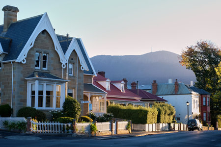 Hampden Road at Battery Point  has retained some of its colonial architecture and historical ambiance _ Hobart, Tasmania, Australiaの写真素材