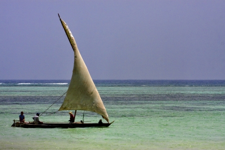 beach and boat in tanzania zanzibarの写真素材