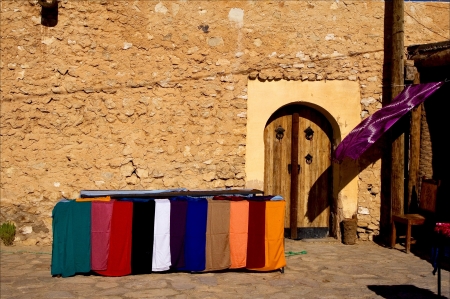door market and clothes in tamerza tunisiaの写真素材