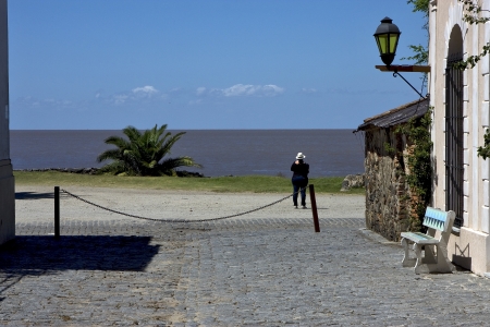 view from the city of colonia del sacramento  uruguay  to river rio de la plataの写真素材
