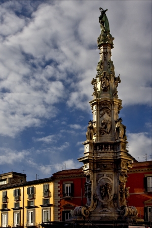 marble statue of obelisk immacolata  in the centre of naples italy church の写真素材