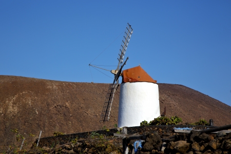 cactus windmills in  isle of lanzarote africa spain   and the sky 
の写真素材