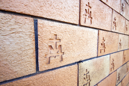 italy old church wall  brick in the   centre   of vergiate vareseの写真素材