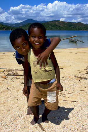 two little boys in a beach in madagascarのeditorial素材