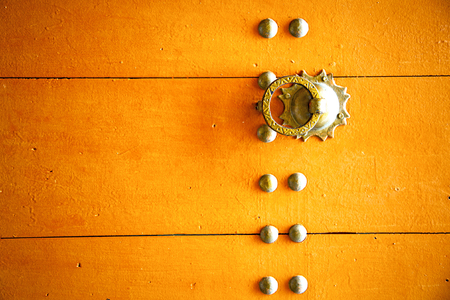 brown    morocco in    africa the old wood  facade home and rusty safe padlockの写真素材
