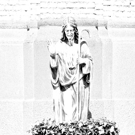 marble in old historical construction italy europe milan and statueの写真素材