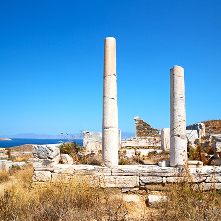 in delos         greece the historycal acropolis and         old ruin siteの写真素材