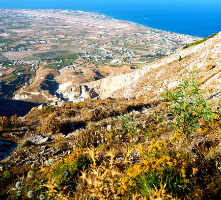 in      cyclades greece santorini europe the sky sea and village from hillの写真素材