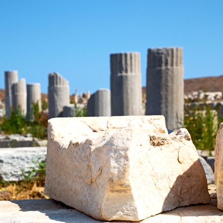 in delos   greece    the historycal acropolis and         old ruin siteの写真素材