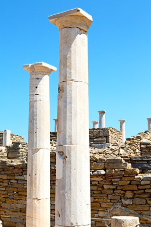 in delos   greece    the historycal acropolis and         old ruin siteの写真素材