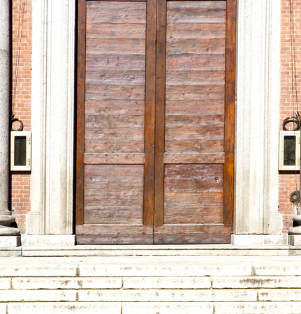 italy  lombardy     in  the somma lombardo old   church  closed brick tower     wallの写真素材