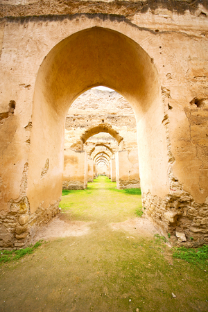old moroccan granary in the green grass and archway  wallの写真素材