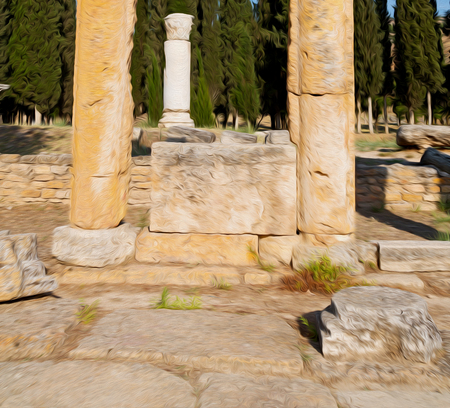 pamukkale    old       construction in asia turkey the column  and the roman temple