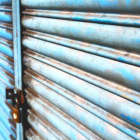 blue abstract metal in englan london railing steel and backgroundの写真素材