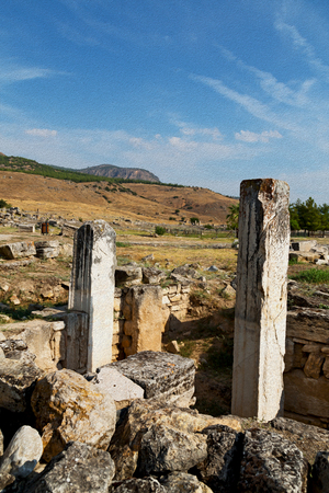 pamukkale    old       construction in asia turkey the column  and the roman templeのeditorial素材
