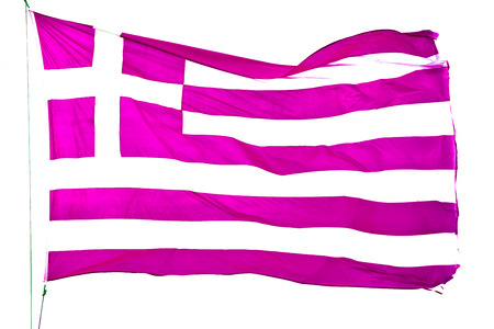 waving greece flag  in the   blue sky and      flagpole