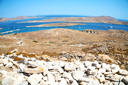in delos         greece the historycal acropolis and         old ruin siteの写真素材